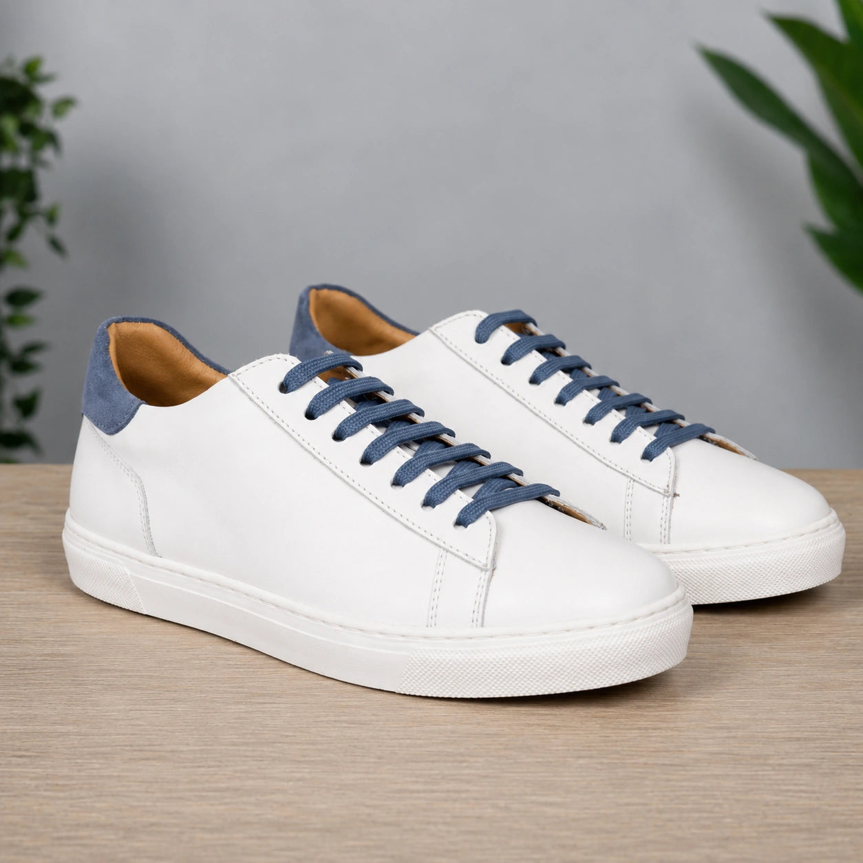 Sneakers in pelle bicolore suola bassa - Bianco/Jeans