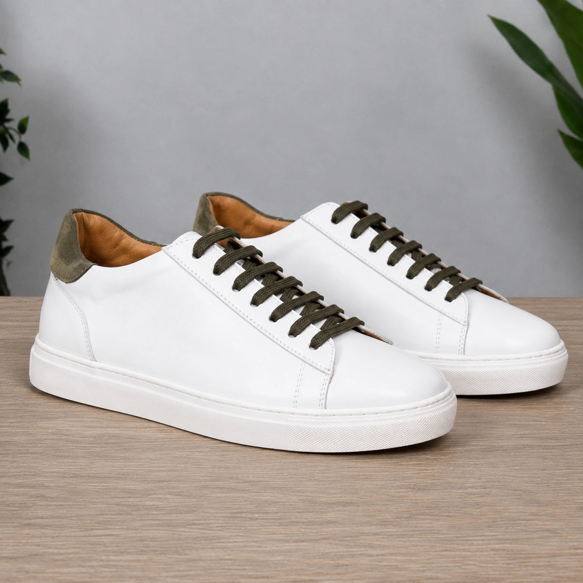Sneakers in pelle bicolore suola bassa - Bianco/Verde