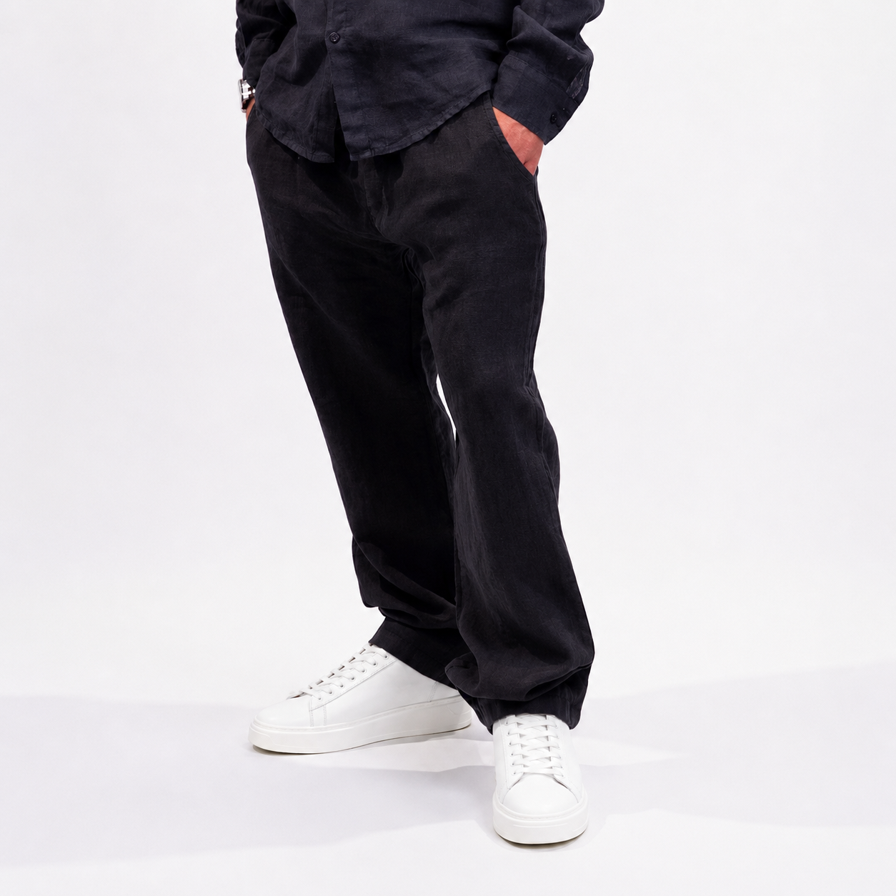 Pantalone in 100% lino  - Blu Marino