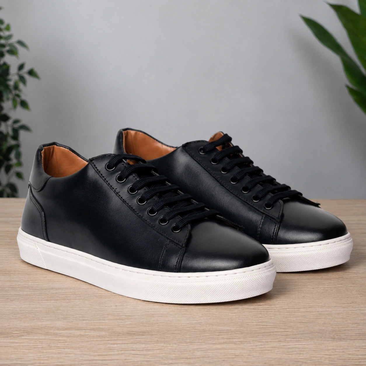Sneakers in pelle suola bassa - Blu