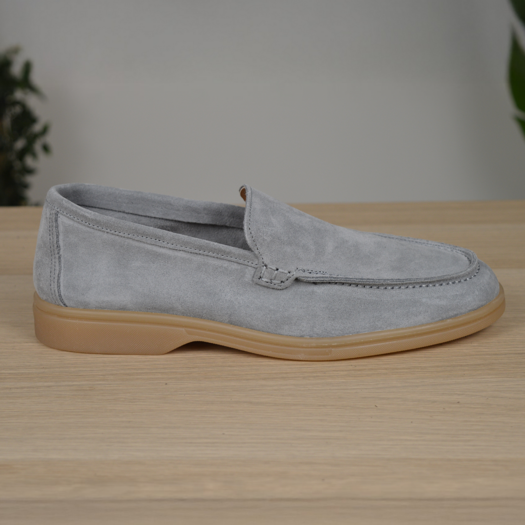Mocassino con suola bassa in gomma - Camoscio Grigio