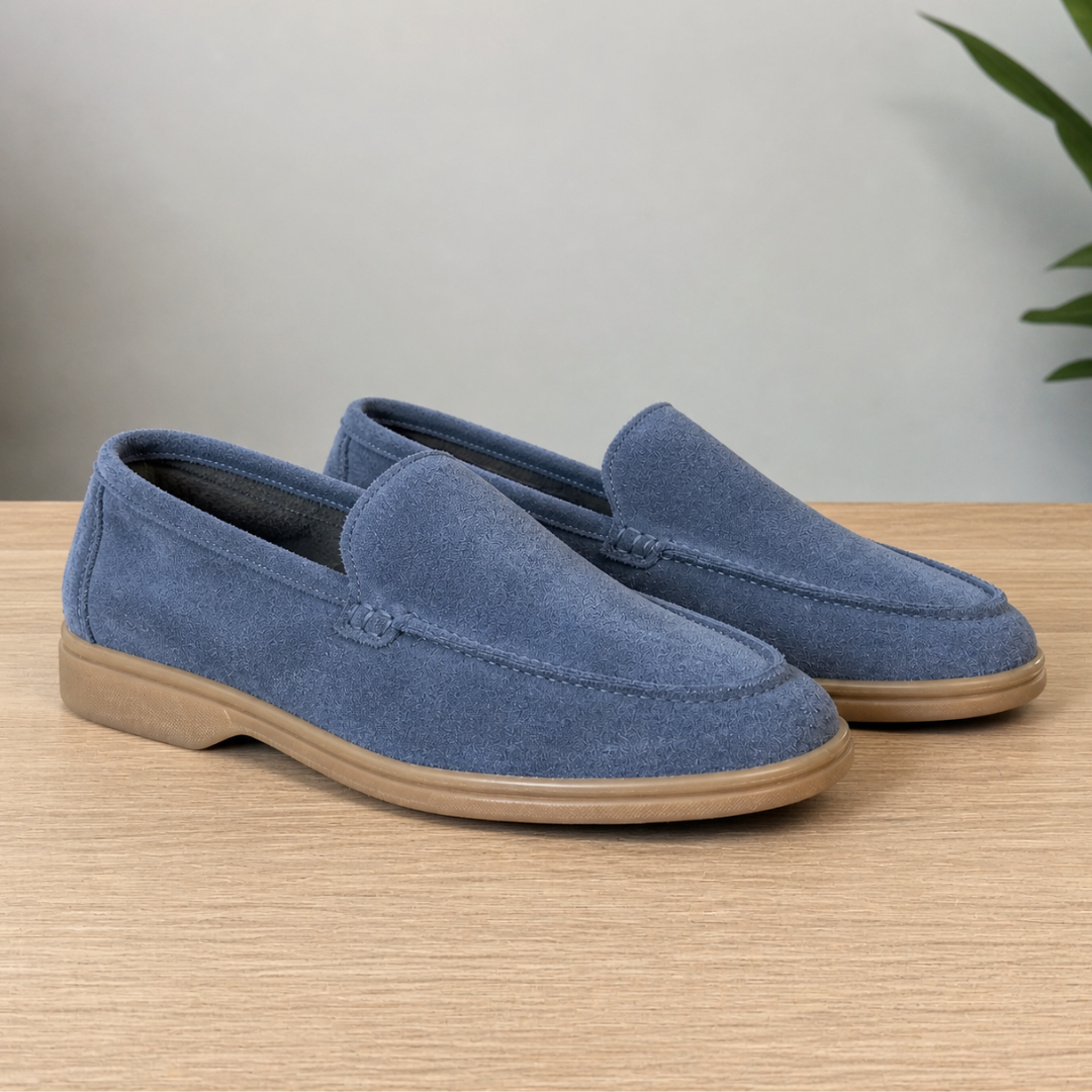 Mocassino con suola bassa in gomma - Camoscio Jeans