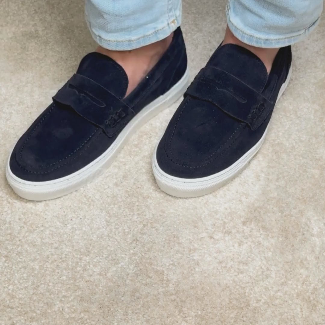 Mocassino con suola in gomma - Camoscio blu