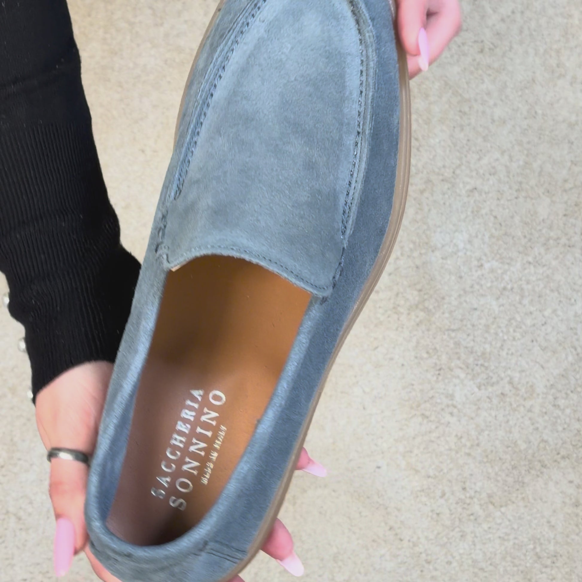 Mocassino con suola bassa in gomma - Camoscio Jeans