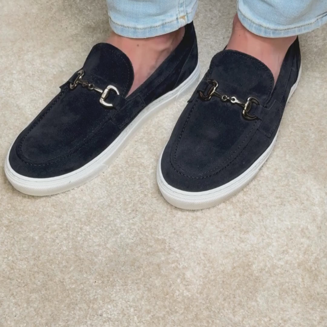 Mocassino con morso di cavallo - Camoscio blu