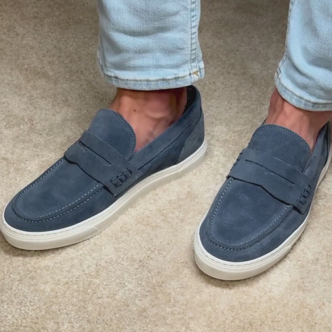 Mocassino con suola in gomma - Camoscio jeans